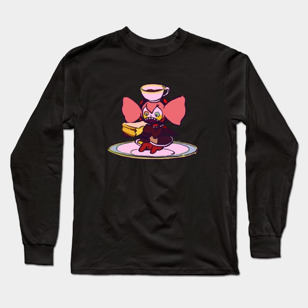 pink pastel charlotte eating cheesecake and coffee on a plate / madoka magica Long Sleeve T-Shirt by mudwizard